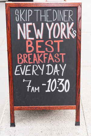 Menu board advertising best breakfast in New Yorkのeditorial素材