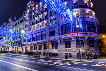 Gran Via of Madrid illuminated at Christmasのeditorial素材