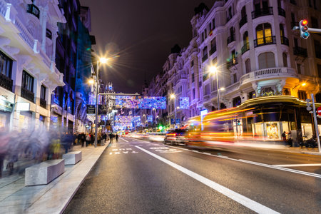 Gran Via of Madrid illuminated at Christmasのeditorial素材