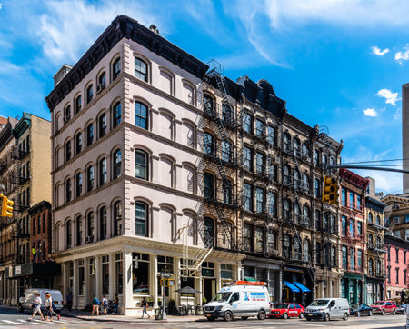 Residential buildings in Tribeca with iron fire escapesのeditorial素材