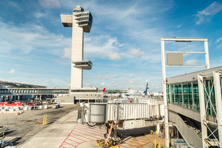 Aircrafts in runway of JFK Airport, New Yorkのeditorial素材