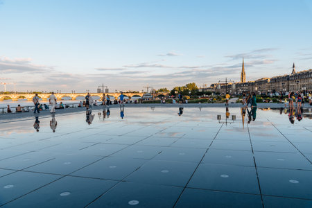 People enjoying on The Water Mirror in Bordeauxのeditorial素材
