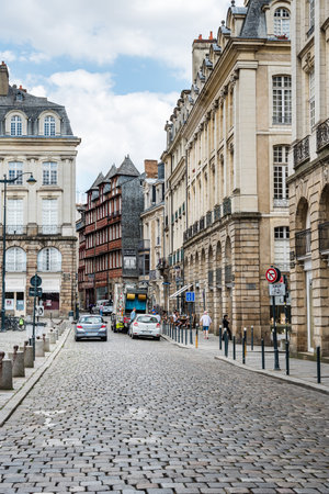 Street in historic centre of Rennes in Brittanyのeditorial素材