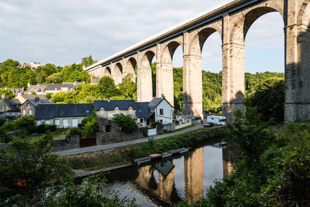 View of the viaduct in the city of Dinanのeditorial素材