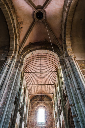 The nave of the church of Mont Saint-Michelのeditorial素材