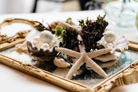 Beautiful decorated dish of international fusion cuisineの写真素材