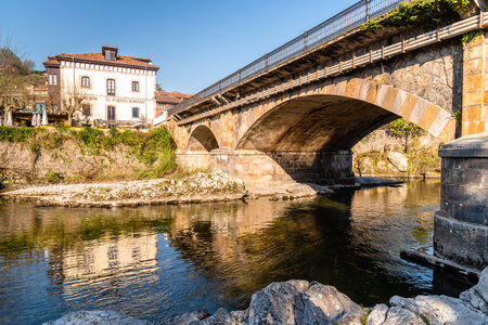 Bridge over Sella River in Cangas de Onisのeditorial素材
