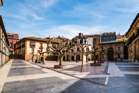 Square in historic city center of Oviedoのeditorial素材
