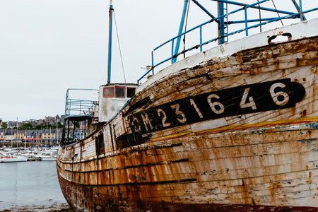Old shipwrecks in boat cemetery in Camaret-sur-merのeditorial素材