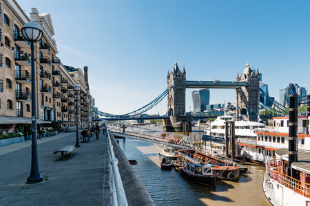 Tower Bridge in London against blue skyのeditorial素材