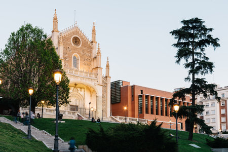 View of Jeronimos church and Prado Museum in Madridのeditorial素材