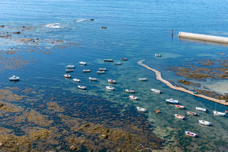 Aerial view of harbour with boats in Brittanyのeditorial素材
