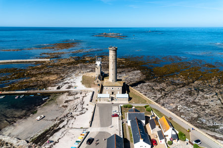 Eckmuhl Lighthouse in Brittany, high angle viewのeditorial素材