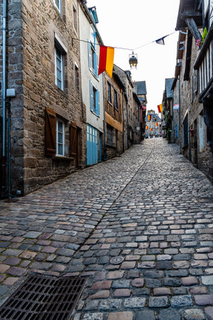 Picturesque old street in the town of Dinanのeditorial素材