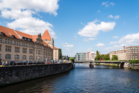 Spree river and Ebertbrucke in Berlin Mitteのeditorial素材