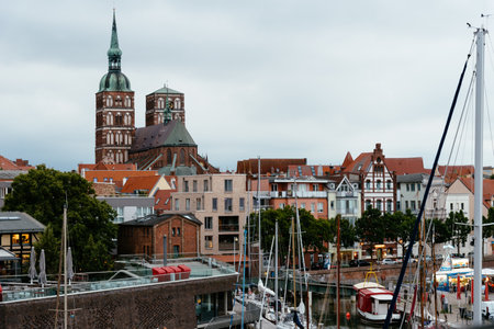 The harbour of Stralsund with boats mooredのeditorial素材