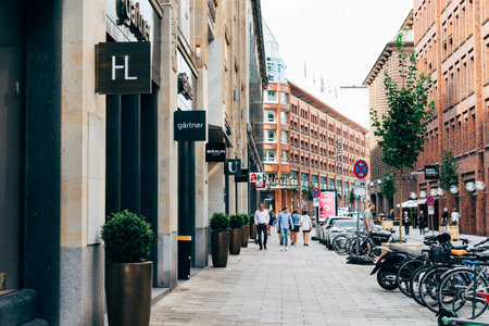 Scenic view of street in Hamburg with luxury fashion stores