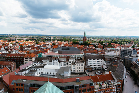 Aerial view of historic centre of Lubeck, Germanyのeditorial素材
