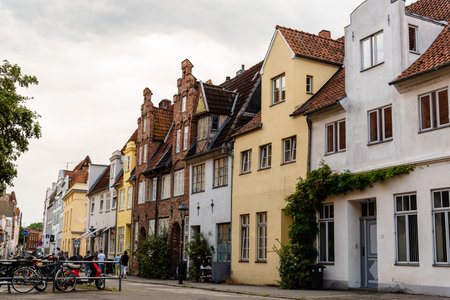 Scenic view of beautiful brick houses in historic centre of Lubeck, Germany