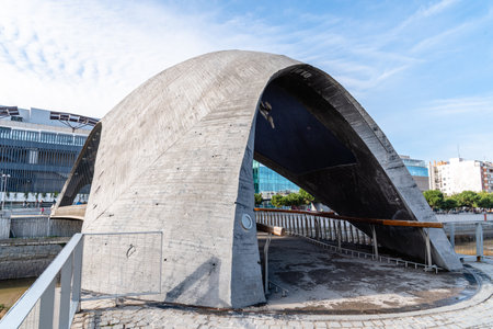 Modern concrete bridge over Manzanares River in Madrid RIo areaのeditorial素材