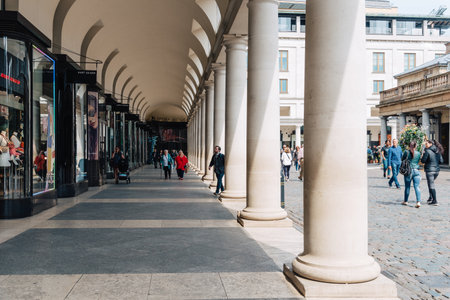 View of the colonnade of Royal Opera House in Covent Garden in Londonのeditorial素材