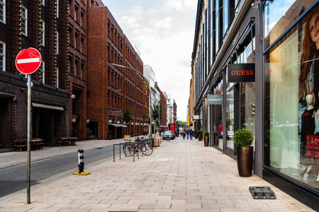 Scenic view of street in Hamburg with luxury fashion stores