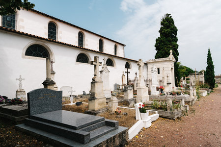View of the cemetery of Loix-en-Re in the Island of Reのeditorial素材