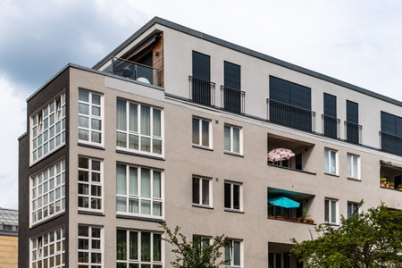 Residential building in Berlin Mitte against cloudy skyのeditorial素材