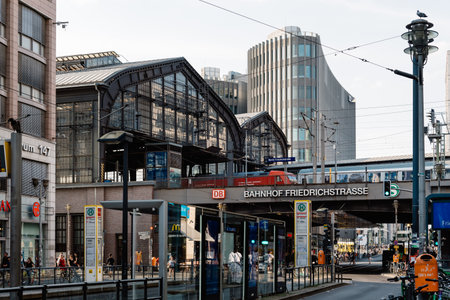 Scenic view of Friedrichstrasse street in Berlin with Friedrichstrasse railway stationのeditorial素材