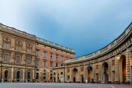 Scenic view at sunset of Parade Square of Royal Palace of Stockholmのeditorial素材
