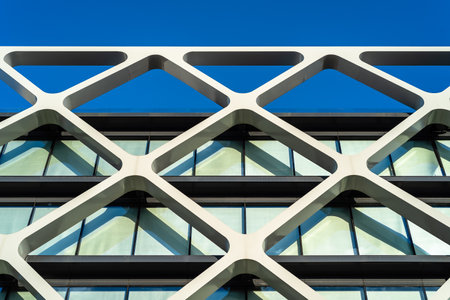Detail of facade of new contemporary office building in Madrid