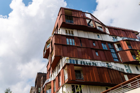 Hamburg, Germany - August 7, 2019: Luxury new residential buildings in HafenCity Area of Hamburg.