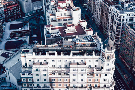 Madrid city centre aerial panoramic view at sunsetのeditorial素材
