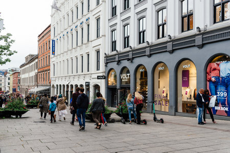 View of Karl Johans Gate street in center of Osloのeditorial素材