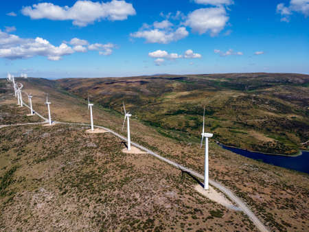 Aerial view of wind turbines for power generation