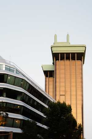 Colon Towers from Genova Street at sunset in Madrid