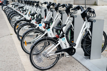 BiciMAD bike hire station in central Madridのeditorial素材