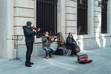 Street musicians playing classical music in Madridのeditorial素材