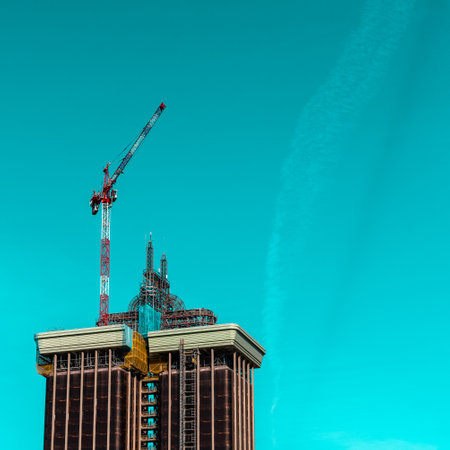 he renovation of the Tower of Colon against blue sky in Madridのeditorial素材