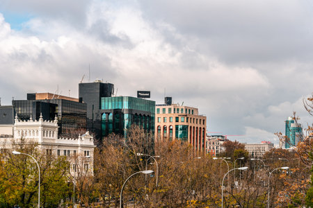Cityscape of Castellana Avenue in Madrid, Spainのeditorial素材