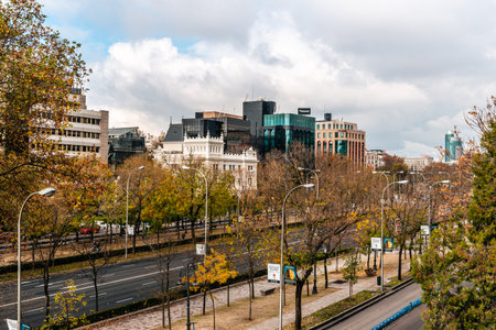 Cityscape of Castellana Avenue in Madrid, Spainのeditorial素材