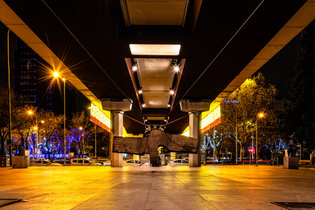 Museum of Sculptures of La Castellana in Madrid illuminated at Christmasのeditorial素材