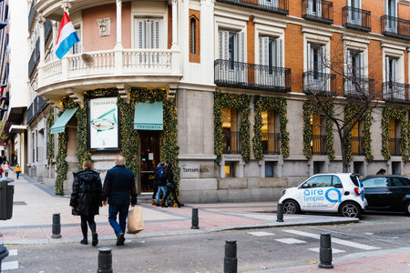 Luxury fashion store decorated for Christmas in Lista area in Madridのeditorial素材