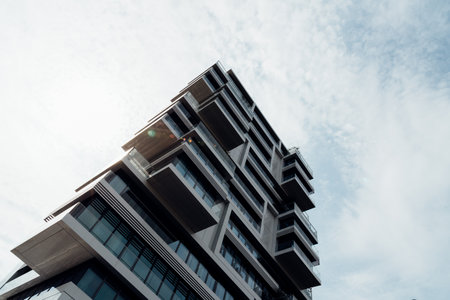 Luxury residential skyscraper against sky in Berlinのeditorial素材