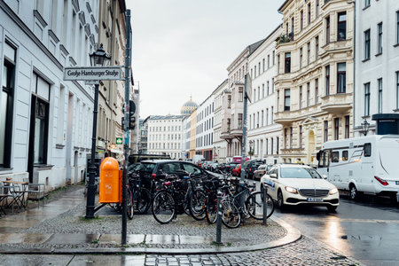 Street in Central Berlin a rainy day of summerのeditorial素材