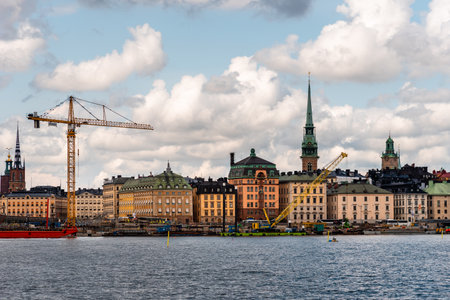 Construction works in the waterfront of the port of Stockholmのeditorial素材