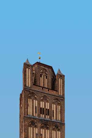 Exterior view of the tower of a church in Stralsundの販売画像