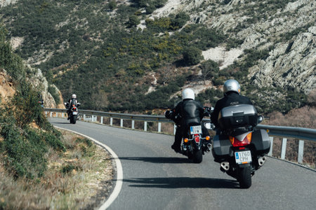 Motorbikers on Mountain Road in Sierra del Rincon, Madridのeditorial素材