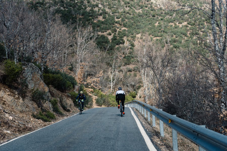 Cyclists on Mountain Road in Sierra del Rincon, Madridのeditorial素材