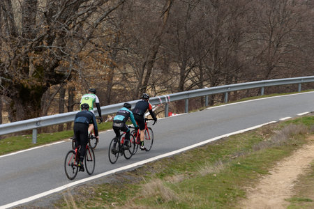 Cyclists on Mountain Road in Sierra del Rincon, Madridのeditorial素材